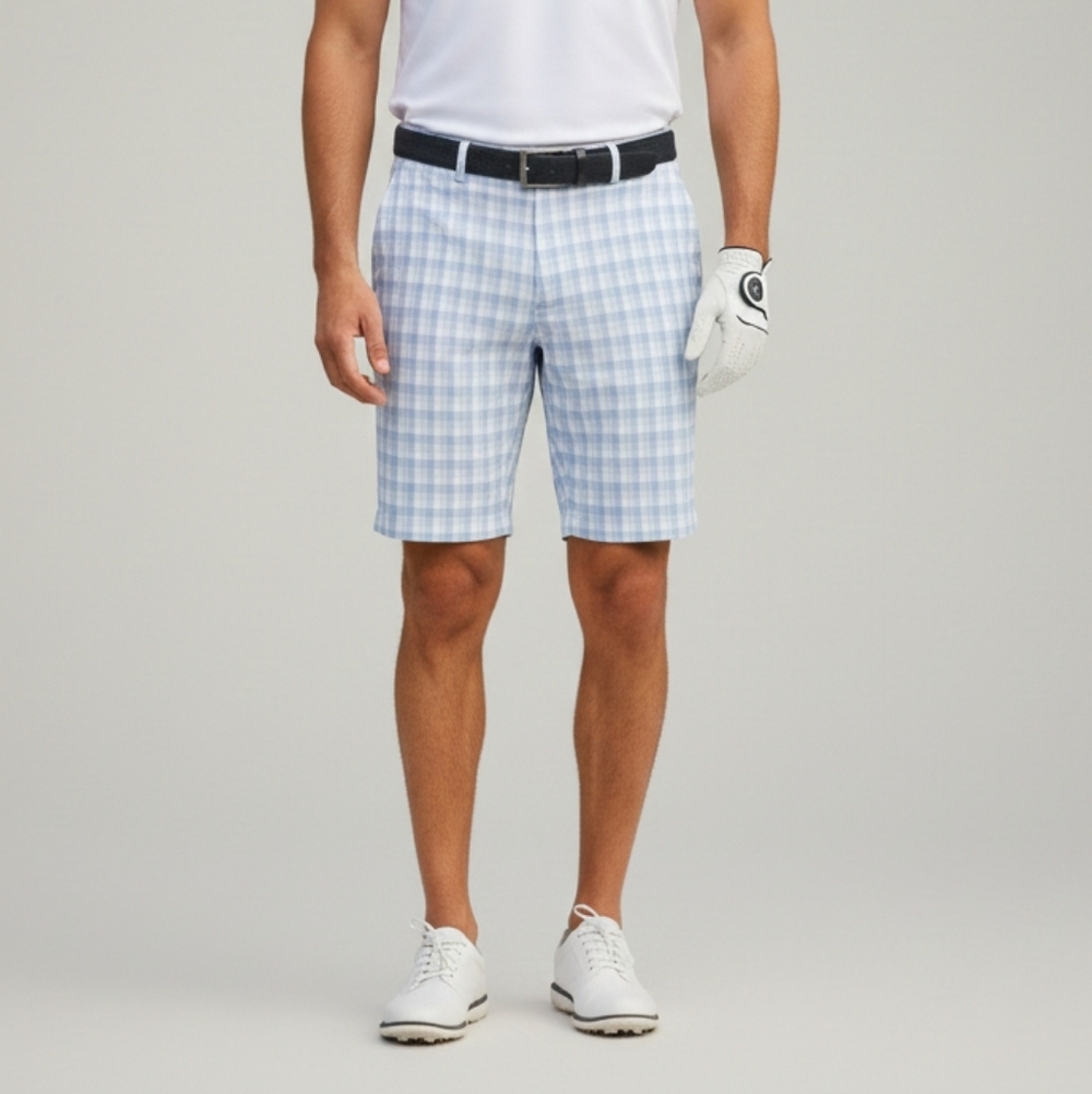 Walter Hagen Plaid Golf Shorts Light Blue White 36W